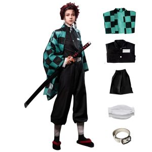 Rarashik Anime Cosplay Costume Mens Kimono Outfit Halloween party costume (S, Tanjirou)