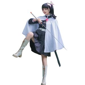 IOPBOT Adult Women Kanao Cosplay Costume Anime Kimonos Cloak Robe Uniform Skirt Halloween Outfit with Accessories (BlackSet,L)