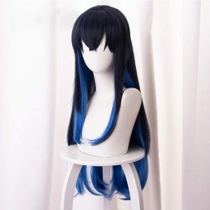Anime Cosplay Costume Wig Female Wig Long Black Blue Straight Hair for Women Halloween, Christmas