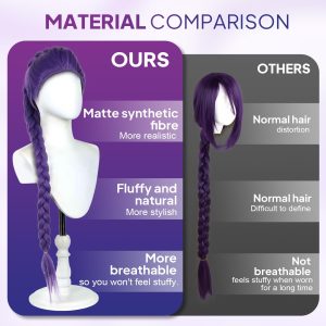 Anime Cosplay Wig Pre-Styled One-Piece Design - Heat Resistant Purple Braided Synthetic Hair with Adjustable Net | Ready to Wear for Halloween, Conventions, Costume Parties