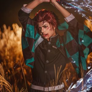 CR ROLECOS Tanjirou Kamado Cosplay Costume for Tanjiro Cosplay Kimono Outfit Uniform Suit Halloween M