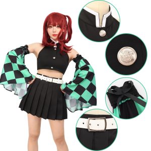 C-ZOFEK Female Anime Cosplay Women Costume Top Pleated Skirt Detachable Sleeves with Belt (Medium) Black