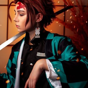 CR ROLECOS Tanjirou Kamado Cosplay Costume for Tanjiro Cosplay Kimono Outfit Uniform Suit Halloween M