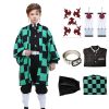 VZQI Halloween Cosplay Costumes Kamado Tanjir Kids Anime Kimono Halloween Green Cloak L