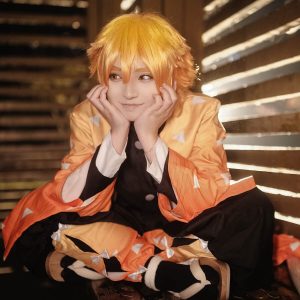 NUOQI Zenitsu Cosplay Outfit Zenitsu Agatsuma Cosplay Costume Anime Kimono Uniform Halloween Costume L