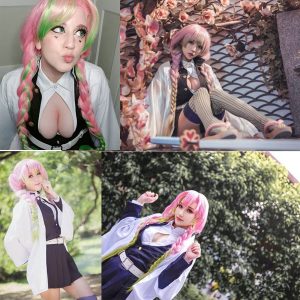 Jodiss Anime long pink and green Wig for Women, Halloween Costume Party Cosplay Wig