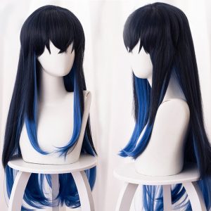 Anime Cosplay Costume Wig Female Wig Long Black Blue Straight Hair for Women Halloween, Christmas
