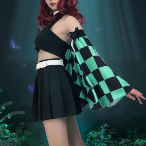 C-ZOFEK Female Anime Cosplay Women Costume Top Pleated Skirt Detachable Sleeves with Belt (Medium) Black