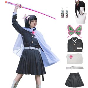 IOPBOT Adult Women Kanao Cosplay Costume Anime Kimonos Cloak Robe Uniform Skirt Halloween Outfit with Accessories (BlackSet,L)