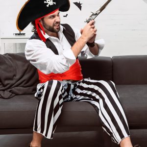 3 PCS Pirate Costume Accessories Set Pirates Eye Patch Sash Belt Skull Print Captain Hat Pirate Role Play Accessories for Men Women Halloween Pirates Cosplay Party Supplies