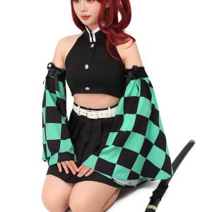 C-ZOFEK Female Anime Cosplay Women Costume Top Pleated Skirt Detachable Sleeves with Belt (Medium) Black