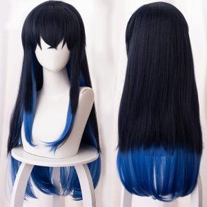Anime Cosplay Costume Wig Female Wig Long Black Blue Straight Hair for Women Halloween, Christmas