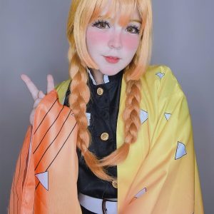 NUOQI Zenitsu Cosplay Outfit Zenitsu Agatsuma Cosplay Costume Anime Kimono Uniform Halloween Costume L