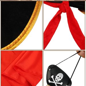 3 PCS Pirate Costume Accessories Set Pirates Eye Patch Sash Belt Skull Print Captain Hat Pirate Role Play Accessories for Men Women Halloween Pirates Cosplay Party Supplies
