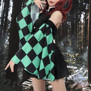 C-ZOFEK Female Anime Cosplay Women Costume Top Pleated Skirt Detachable Sleeves with Belt (Medium) Black