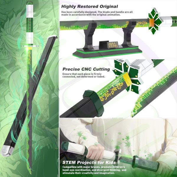 Jorumo Swords Building Sets for Adults and Kids, 39in Shinazugawa Sanemi Sword Building Block with Scabbard and Stand, Anime Building Toy Katana Gift, 788 Pcs - Image 5