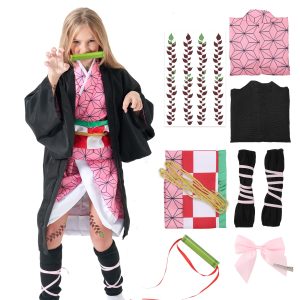 VZQI Halloween Cosplay Costumes Kamado Kids Anime Kimono Halloween Cloak L