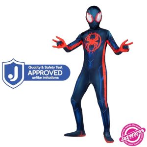 Marvel Miles Morales: Spider-Man Official Youth Deluxe Zentai Costume - Stretch Spandex with Hidden Zippers, Wrist Slits (S) Multi
