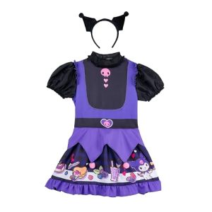 Jazwares Costume Play Hello Kitty and Friends Kuromi Official Youth Halloween Dress - Premium Quality Printed Dress with Headband (M)