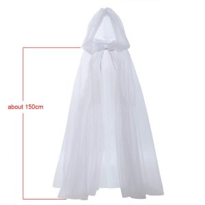 Ghost Costume Haunted Hooded Cape Costume Black Capes for Women Bride Hooded Cape Cloak 59.06 IN (Black)
