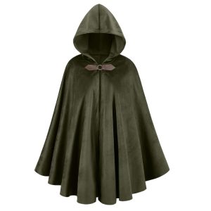 L'VOW Medieval Hooded Cape Renaissance Velvet Cloak Vintage Capelet Sorcerer Halloween Costume(Dark Green)
