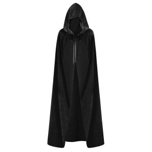 ODOCARE 59Inch Velvet Cloak with Hood for Men & Women, Hooded Cape Cloak Unisex Halloween Witch Vampire Wizard Raven Cosplay Costume(black,L)