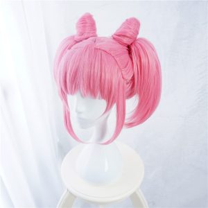 COSPLAZA Cosplay Wigs Pretty Pink Styled Anime Halloween Hair with Clip On Ponytails