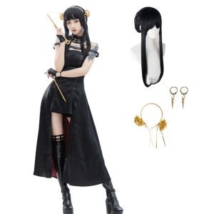 AKTOTO Thorn Princess Yor Forger Cosplay Gothic Dress Anya Forger Cosplay Anime Halloween Full Dress with Wig