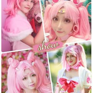 COSPLAZA Cosplay Wigs Pretty Pink Styled Anime Halloween Hair with Clip On Ponytails