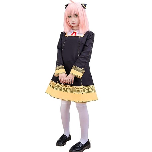 Anya Costume Girls Cosplay Dress with Hair clips Socks and Wig Halloween Party Outfit for Girls 3-12 Years - Image 2