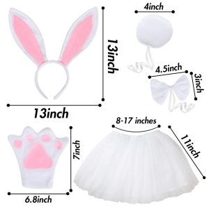 AMOR PRESENT 5PCS Bunny Costume Kids, Halloween Costumes, Bunny Ears Headband Bowtie Paws Tail Cosplay Accessories for Halloween Party Supplies