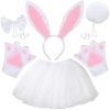 AMOR PRESENT 5PCS Bunny Costume Kids, Halloween Costumes, Bunny Ears Headband Bowtie Paws Tail Cosplay Accessories for Halloween Party Supplies