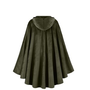 L'VOW Medieval Hooded Cape Renaissance Velvet Cloak Vintage Capelet Sorcerer Halloween Costume(Dark Green)