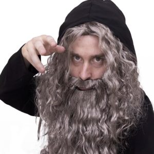 Happy Hippo Long, Gray Wizard Wig and Beard Set: Halloween Costume Wig For Men; Merlin; Mens Wig, Wigs For Men