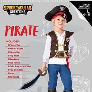 Spooktacular Creations Halloween Pirate Costume Kids, Blue Boys Pirate Costume Deluxe Set with Accessories for Toddler Halloween DressUp, Themed Party (Small, 5-7 yrs)