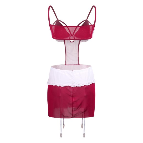 HOTSO Sexy Nurse Costume Naughty Outfits Women Halloween Cosplay Lingerie Set with Garter Belt Fancy Nurse Roleplay Dress (Red, L-XL) - Image 3