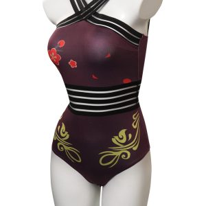 Alleyon Hu Tao Swimsuit Genshin Impact One Piece Bathing Suit Cosplay Womens Anime Bikini M