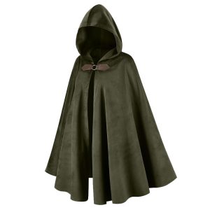 L'VOW Medieval Hooded Cape Renaissance Velvet Cloak Vintage Capelet Sorcerer Halloween Costume(Dark Green)