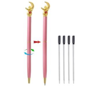 GHHQIANG 2Pcs Sailor Moon Pen School Supplies, Sailor Moon Merch, Kawaii Stationery Set for School Day Students Gifts or Offices,Tip 1mm ，with 4 black pen refills
