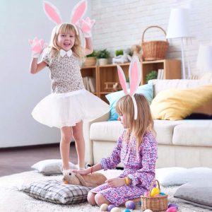 AMOR PRESENT 5PCS Bunny Costume Kids, Halloween Costumes, Bunny Ears Headband Bowtie Paws Tail Cosplay Accessories for Halloween Party Supplies