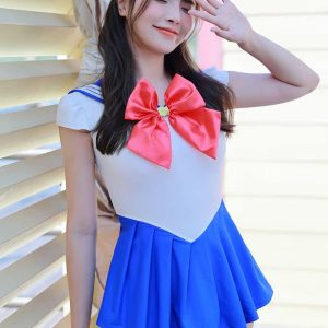 BITYSIE Japanese Anime Cos Sailor Moon Warrior Cosplay Women's One-Piece Swimsuit T-Shaped High Leg Cut Leotard Sexual XL-XXL