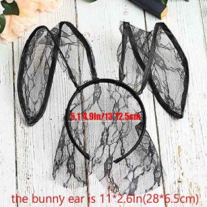 Aceorna Bunny Ears Veil Headband with Lace Mask - Black - Costume Headband - for Women and Girls - Party Accessory - Halloween, Prom, Carnival, Christmas - FREE SIZE