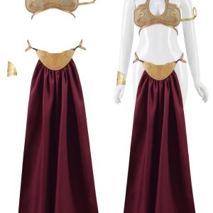 Adult Princess Leia Slave Cosplay Costume Bikini Carnival Outfit Dress Gold Bra Skirt Halloween Costume for Women (Gold, X-Small)