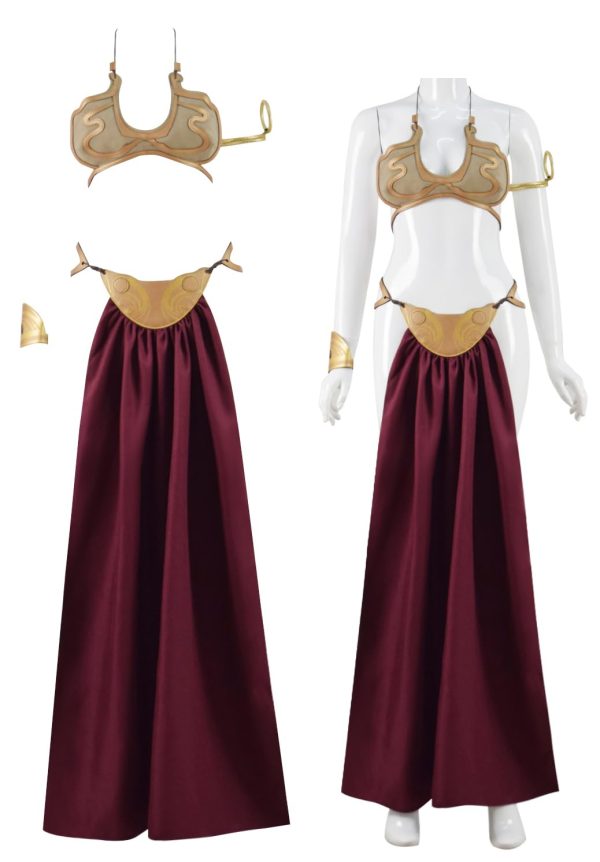 Adult Princess Leia Slave Cosplay Costume Bikini Carnival Outfit Dress Gold Bra Skirt Halloween Costume for Women (Gold, X-Small)