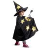 Kids Wizard Witch Cloak With Hat And Wand, Halloween Boys and Girls Cape Costume Props for Cosplay Party Fancy Dress (Black)