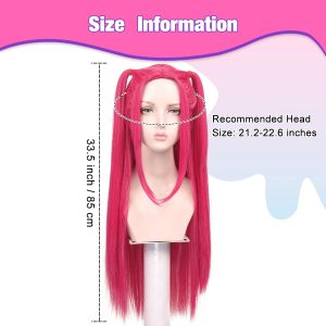 FantaLook Long Straight Hot Pink Cosplay Wig with 2 Ponytails for Women Halloween Party Costume