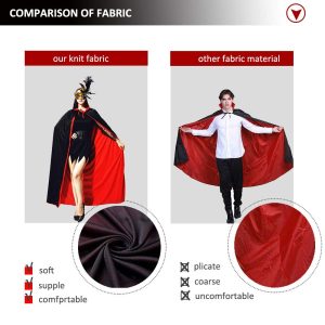 CAKKA Halloween Vampire Cloak, 55” Reversible Halloween Costume Cape with Vampire Teeth and Ears, Double Layer Magician Costume for Unisex Women and Men (Red and Black)