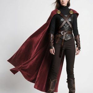 L'VOW Thunder God Cloak Medieval King Cape for Men Women Halloween Thor Cosplay, Renaissance LARP Costume(Burgundy)