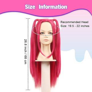 FantaLook Long Straight Hot Pink Cosplay Wig with 2 Ponytails for Halloween Party Costume（Small Size）