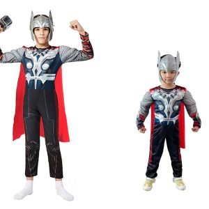 BMJDGM Children's superhero Thor costume Classic Muscle Costume Suit,Includes headpiece, hammer, cape (Medium)